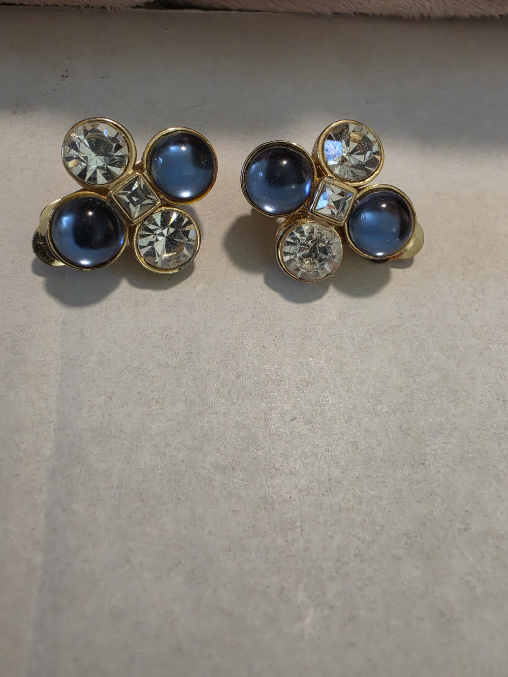 Les Bernard Blue Cabochon & Crystal Cluster Clip-On Earrings